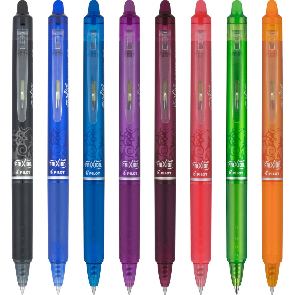 Pilot FriXion Clicker 07 14210 0.7mm Fine Erasable Gel Ink Pens, 8 Color  Set