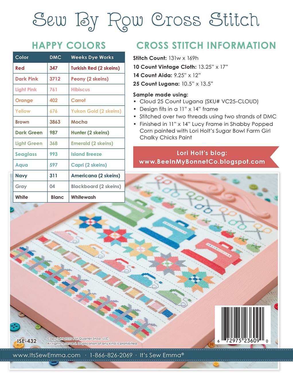 Lori Holt Sew by Row Cross Stitch Pattern