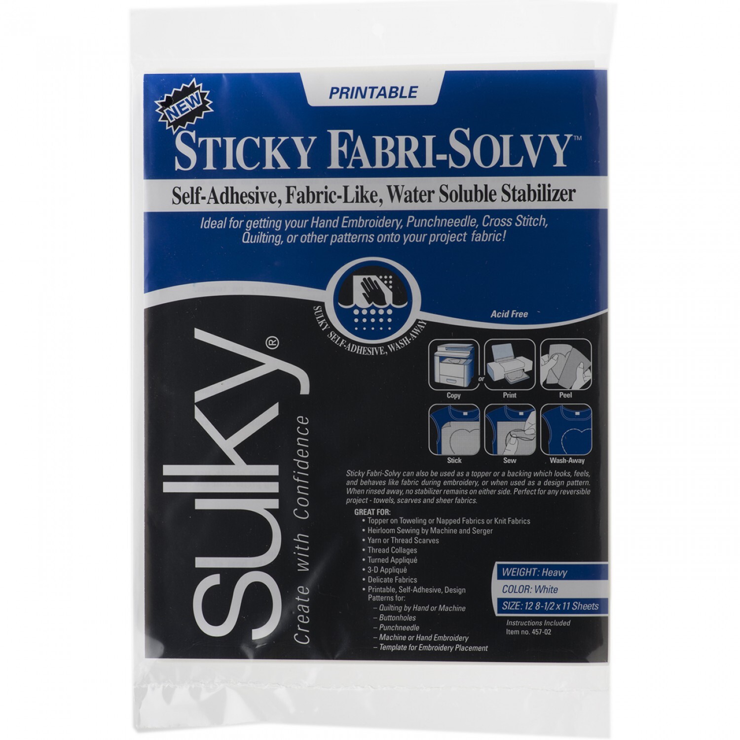 Sulky Sticky Fabri Solvy Printable Sheets 12ct