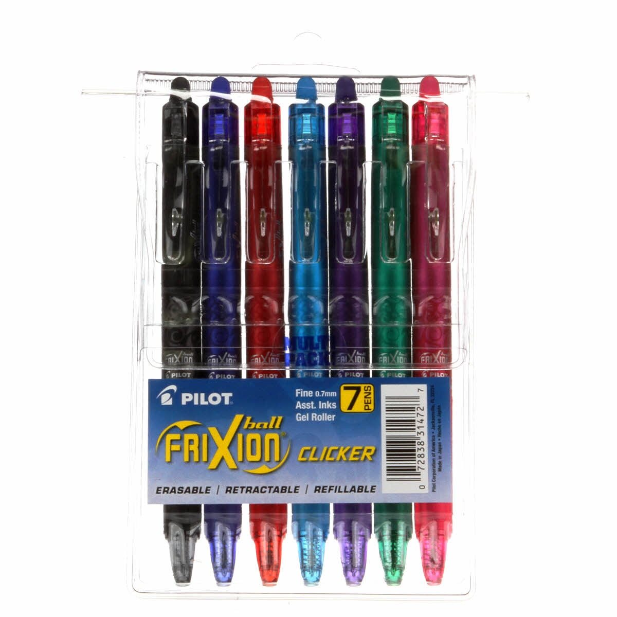 Frixion Clicker Pen Assortment 7 pack Fine Point 0.7mm Heat Erase