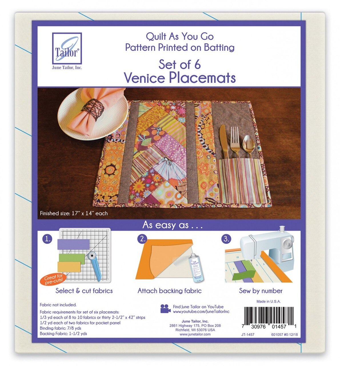 Quilt as You Go Placemats Pattern Venice 6pk