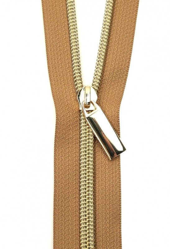 Sallie Tomato Zippers By The Yard Natural Tape Gold Teeth 5