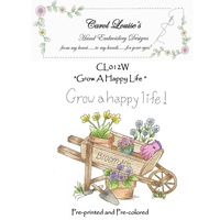Hand Embroidery Design-Grow A Happy Life - WHITE 
