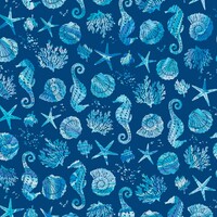 Coastal Living - DARK Blue Seahorse & Shells