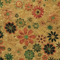 Cork Fabric Natural with Groovy Flowers  25in Wide sold by .25Mtr
