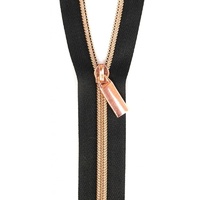 Sallie Tomato - Zippers By The Yard Black Tape Rose Gold Teeth #5