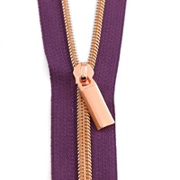 Sallie Tomato - Zippers By The Yard Purple Tape- Rose Gold Teeth #5