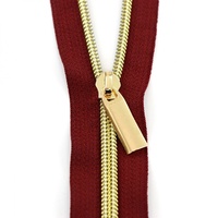Sallie Tomato - Zippers By The Yard Burgundy Tape-Gold Teeth #5