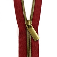 Sallie Tomato - Zippers By The Yard Burgundy Tape- Antique Gold Teeth #5