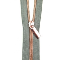 Sallie Tomato - Zippers By The Yard Grey Tape Rose Gold Teeth #5